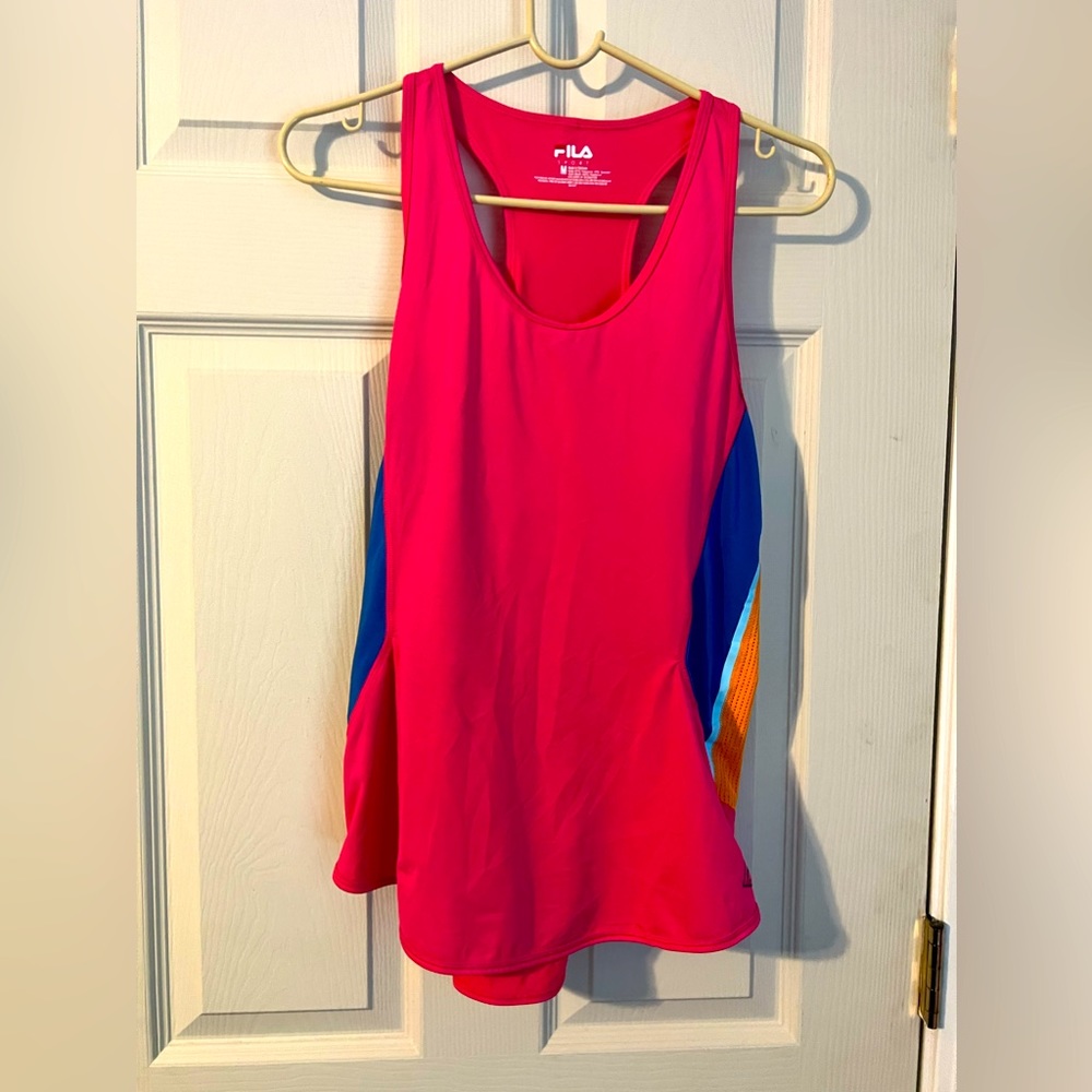 Fila Sport Racer Mesh Sides Performance Tank Top TruDry Running Pink Blue Orange